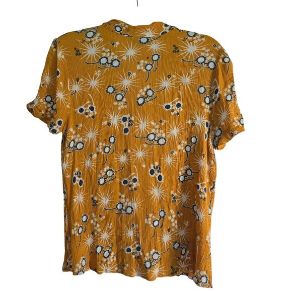 Anthropologie Modcloth ASO TV Yellow Sunglass Tie V Neck Blouse Size XL - Picture 3 of 7